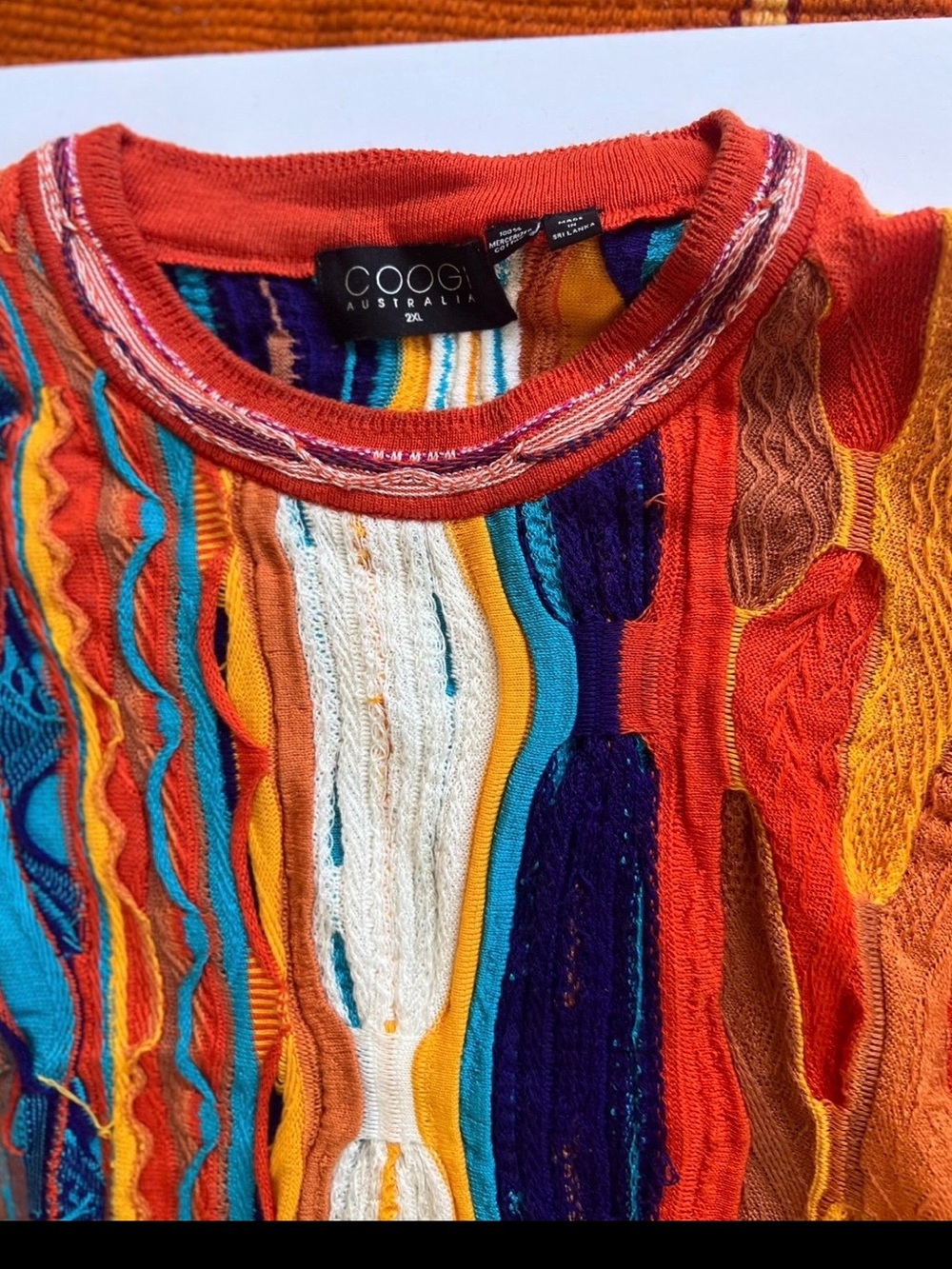 COOGI Multicolor Crewneck Sweater with Orange Base practicallynew - Picture 3 of 4